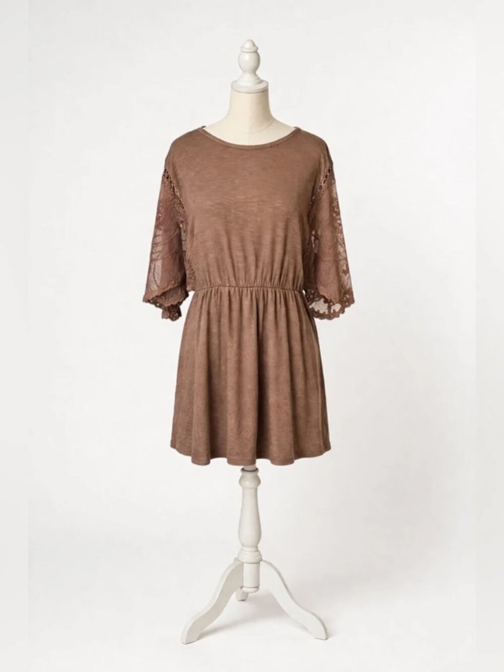 Torrid Knit Crew Neck Lace Dolman Sleeve Babydoll Top Brown 2 2X 18 20 -NWT
